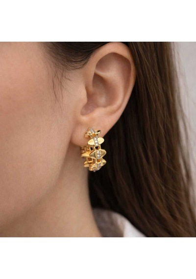 Gold Kaplama Taş Detaylı Küpe Gold
