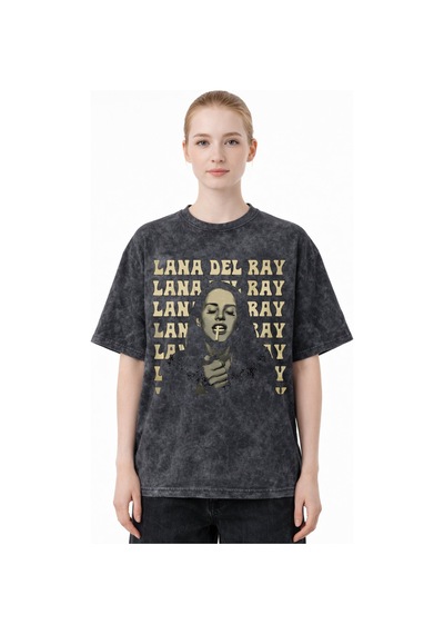 Sevbano Tasarım Lana Del Rey Şarkıcı Baskılı Unisex Oversize Eskitme Yıka Siyah
