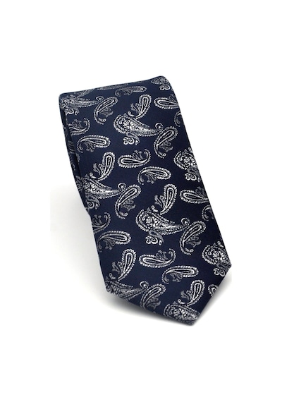 Gaffy Gri Şal Desenli Lacivert Dokuma Kumaş Mendilli Slim Fit Kravat // Sdk-2507-2 Lacivert