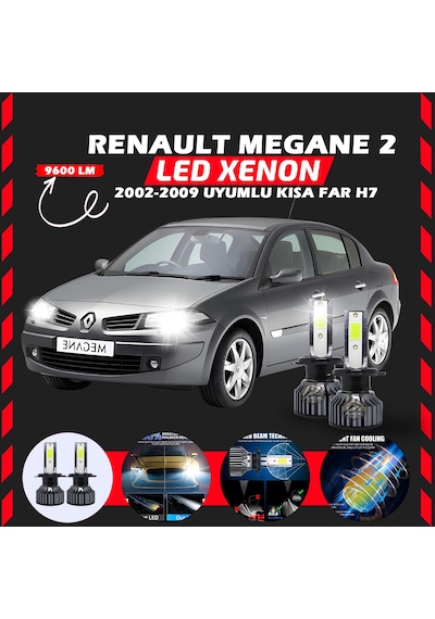 Renault Megane 2 2002-2009 Kısa Far Uyumlu Şimşek Etkili Led Xenon Pro Series H7
