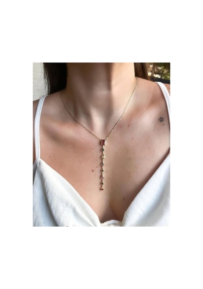 Lunarie Çok Renkli Taşlı Vintage Y Kolye 14k Gold Farklı Kesim Altın