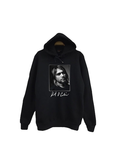 Nirvana-kurt Cobain Baskılı Kapüşonlu Sweatshirt Siyah