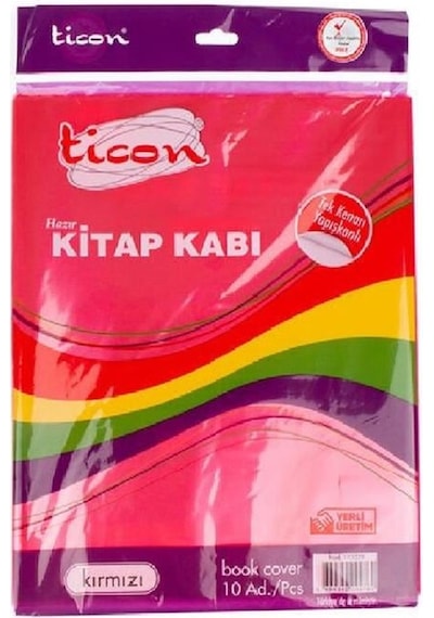 Ticon Hazır Kaplık Yapışkanlı Kitap Kırmızı 10 Lu Paket Çok Renkli