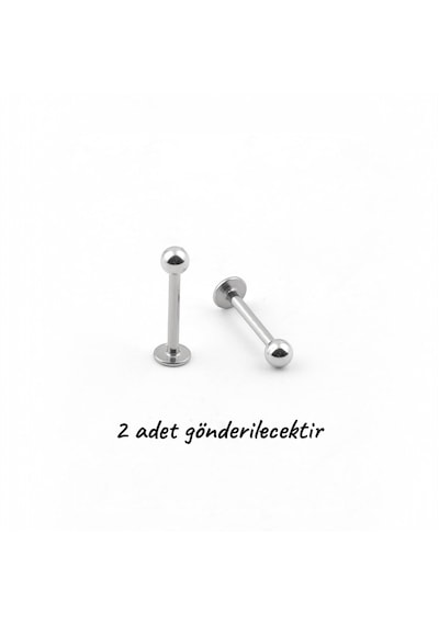 2'li Kararmaz Cerrahi Çelik Top Uçlu Labret Piercing Tragus Helix Dudak Conch Burun Kıkırdak Küpe Gümüş