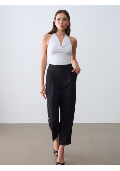 Dilvin 72694 Kıvrık Paça Pileli Pantolon-siyah