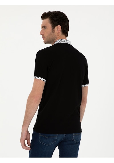 Siyah Slim Fit Polo Yaka Merserize T-shirt