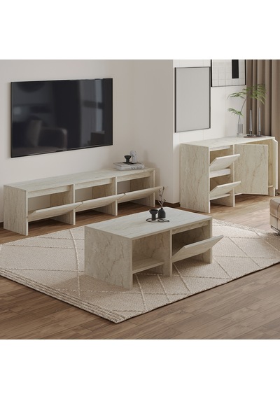 Laris Üçlü Set Tv Sehpası, Konsol Ve Orta Sehpa İle Modern Yaşam Alanları İçin Takım Traverten Laris Üçlü Set Tv Sehpası, Konsol Ve Orta Sehpa İle Modern Yaşam Alanları İçin Takım Traverten