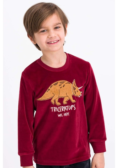 Rolypoly Triceratops Dino Bordo Erkek Çocuk Kadife Eşofman Takımı