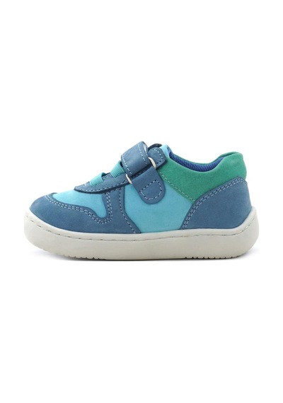 Rakerplus Bob Hakiki Deri Mavi Yeşil Barefoot Cırtlı Lastikli Bebek Sneaker Ayakkabı Mavi