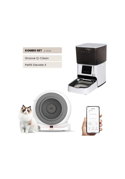 Groove Q-clean Wi-fi Akıllı Otomatik Kedi Tuvaleti Gri + Petfit Elevate X 4l Wi-fi Akıllı Otomatik Mama Kabı Besleme Ünitesi Bundle