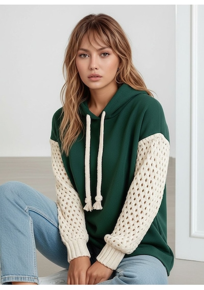 Mamayaga Kadın Kolları Örgü Triko Şık Tasarım Oversize Tunik Boy Zümrüt Yeşili Sweatshirt Kazak Yeşil Mamayaga Kadın Kolları Örgü Triko Şık Tasarım Oversize Tunik Boy Zümrüt Yeşili Sweatshirt Kazak Yeşil