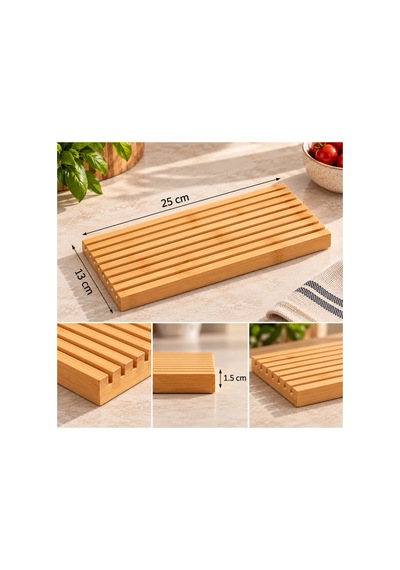 Bambu Sunum Tahtası 25x13 Cm Çizgili Kahvaltılık Sunumluk Bambu - 933573993 Bambu