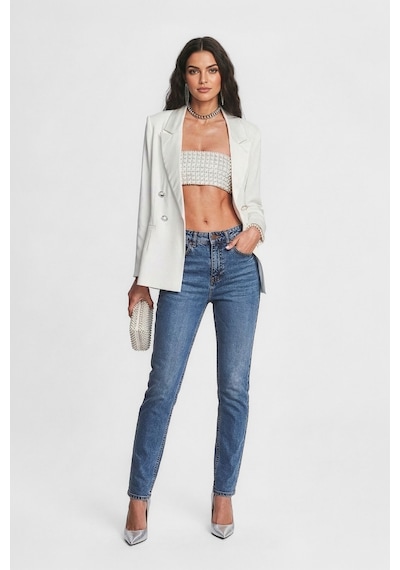 Bluew White Kadın Düz Kesim Slim Fit Pamuk Mavi Jean Pantolon 25