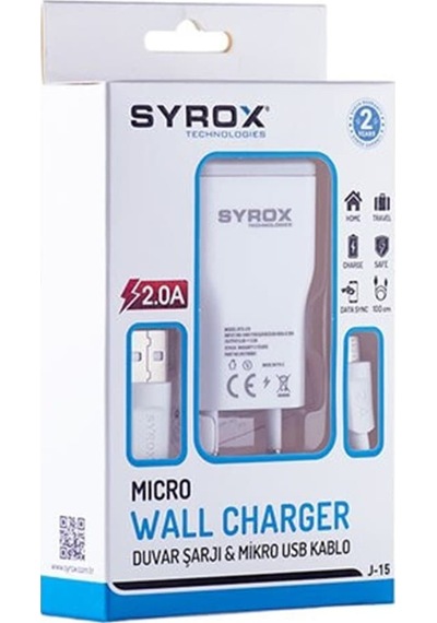 Syrox Samsung Uyumlu Şarj Aleti Ayrı Kablolu 2.0 Amper J15