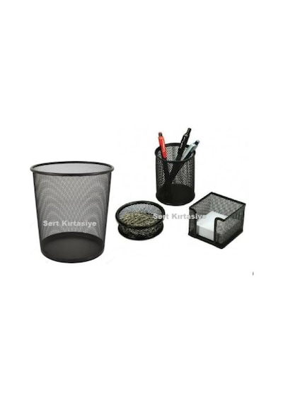 Metal Perfore Masa Kalemlik Ataşlık Küpnotluk Çöp Kovası 4lü Set