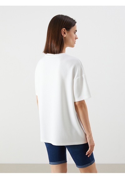 Lcw Vision Beyaz Oversize Soft Touch Kadın Tişört