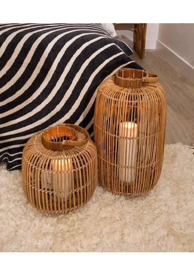 Koza Home Meander El Yapımı Dekoratif Rattan Mumluk 28x30x38 8940 Standart