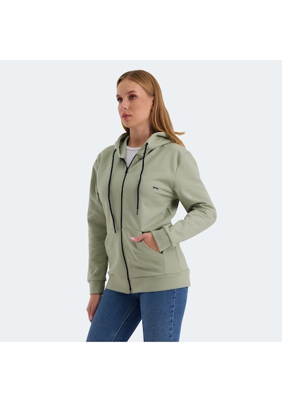 Slazenger KATYA Kadın Fermuarlı Kapüşonlu Cepli Yeşil Sweatshirt