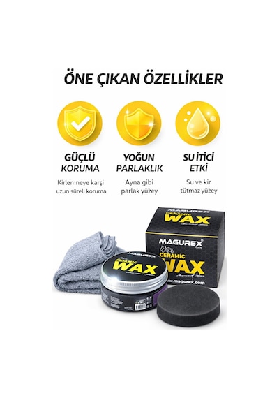 Magurex Seramik Wax Seti 200 Gr Hidrofobik Oto Cila Boya Koruma Ve Parlatıcı Uzun Süreli Etki
