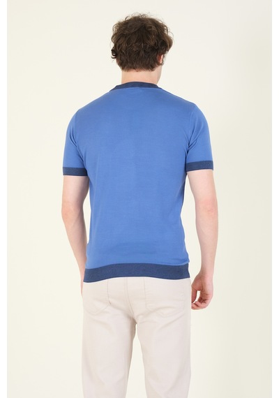 Giyim Dünyası Erkek Yarım Balıkçı Merserize T-shirt Mavi 001