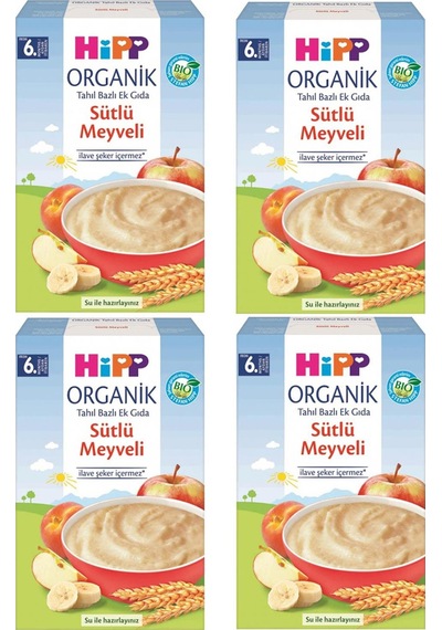 Hipp Organik Sütlü Meyveli Tahıl Bazlı Ek Gıda 6+ Ay Kaşık Maması 4 x 250 G