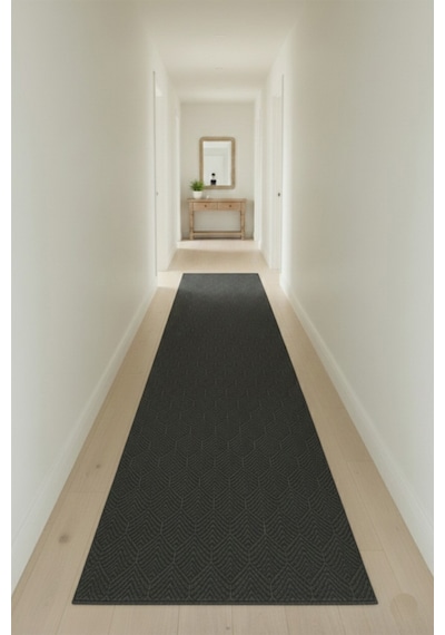 Raschel Carpet Yaprak Koyu Gri Emboss Premium Seri Yeni Nesil Kaymaz Taban Jel Taban Halı Yolluk Antre Hol Koyu Gri