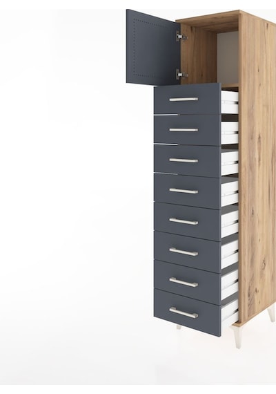 Hyperion Dolap Tek Raflı 8 Çekmeceli Tek Kapaklı 44x44x182 Ça... Çam