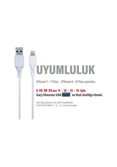 Apple iPhone Uyumlu X Xs Xr Xs Max Şarj Kablosu 3.4a Hızlı Şarj Usb - Ligtning