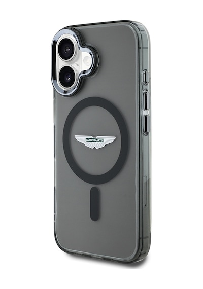 Apple Uyumlu iPhone 16 Kılıf Aston Martin Lisanslı Magsafe Şarj Özellikli Iml Baskı Logolu Buzlu Kapak Siyah