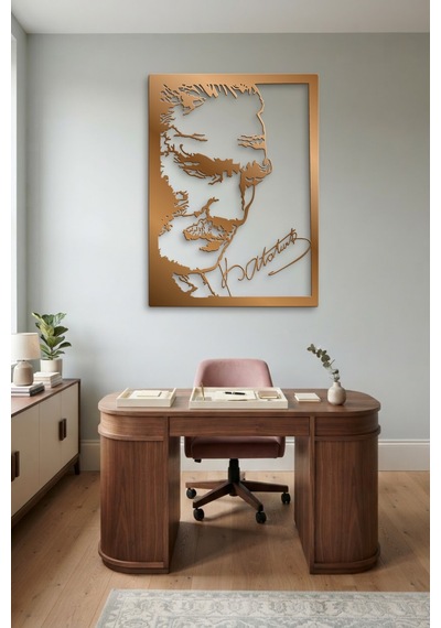 Atatürk Ve İmza Metal Duvar Tablosu - Duvar Sanatı - Duvar Dekoru - Bronz