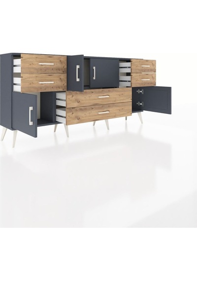 Arges Konsol Tek Raflı 6 Çekmeceli 4 Kapaklı 176x30x83 Antrasit-antrasit/çam Antrasit/çam Arges Konsol Tek Raflı 6 Çekmeceli 4 Kapaklı 176x30x83 Antrasit-antrasit/çam Antrasit/çam