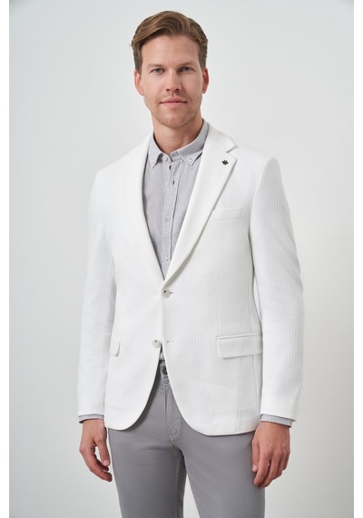 Morven Erkek Beyaz Örme Desenli Mono Yaka Slim Fit Ceket 25ms002018600 Beyaz
