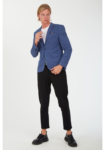 Sposo G-195 Dar Kalıp Örme Kumaş İndigo Erkek Blazer Ceket İndigo