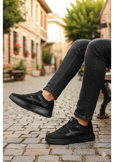 Fort 2308 Dks Keten Rahat Hafif Sneaker Erkek Ayakkabı Siyah