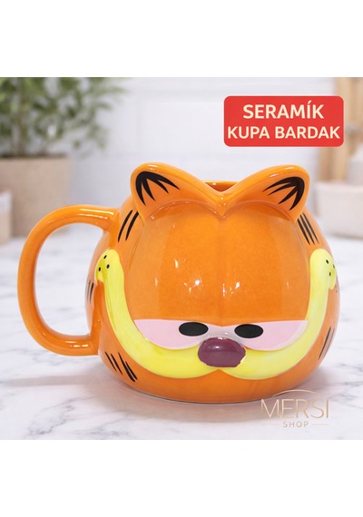 Garfield 3d Karakter Tasarımlı Porselen Kupa Bardak Dekoratif Kedi Kupa Turuncu