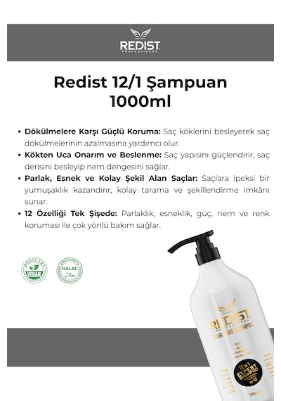 Redist Uzman Bakım Şampuanı 1000 Ml / 12 Etki 1 Formül Tüm Saç Tipleri