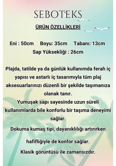 Seboteks Fermuarlı İçi Astarlı Cepli Şeritli Plaj Çantası Sbc3219 Çok Renkli