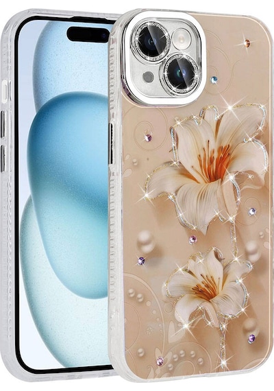 Apple Uyumlu iPhone 14 Kılıf Çiçek Desenli Parlak Taşlı Sert Silikon Garden Kılıf