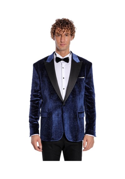 Wessi Simli Slim Fit Kadife Erkek Smokin Ceket -Lacivert