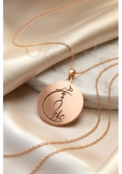 925 Ayar Gümüş Hiç Yazılı Madalyon Kolye Rose Gold