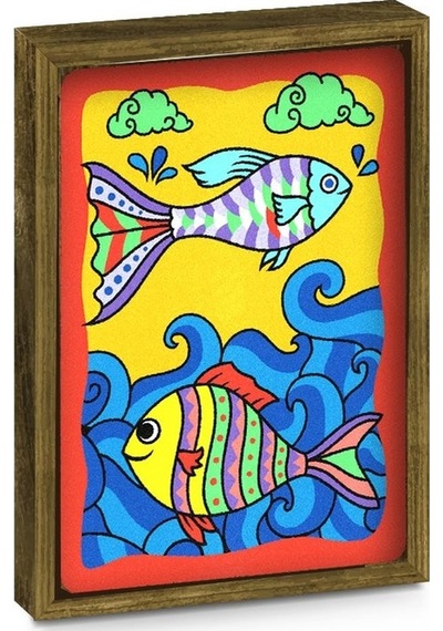 Sand Art, Yetişkin Kum Boyama Aktivite Seti 2in1 Çerçeveli Balık Ve Iguana