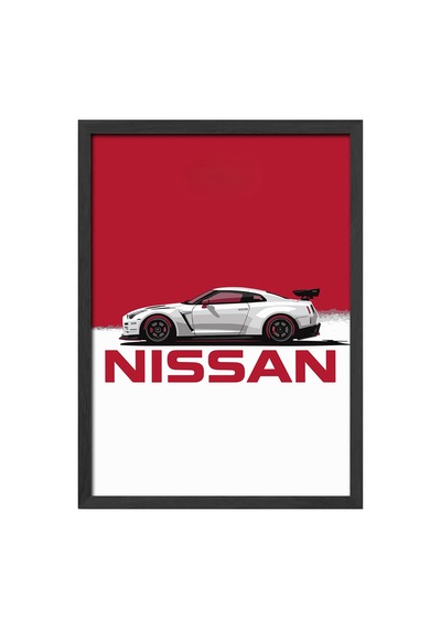 Nissan Gt-r Siyah Ahşap Çerçeveli Poster, Dekoratif Araba Duvar Tablosu