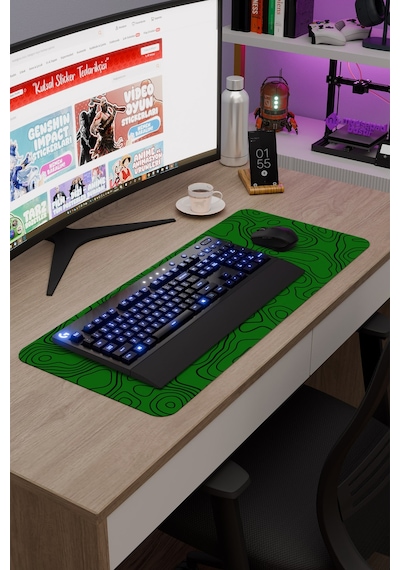 Yeşil Siyah 70x30 Xl Taraftar Gaming Oyuncu Mouse Pad Kaymaz Taban Büyük Fare Altlığı Topography