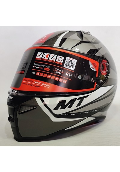 MT Kask Revenge 2 Kley B0 Parlak Gri - Şeffaf Vizörlü