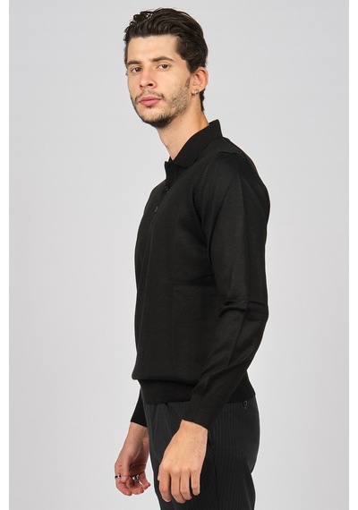 Pave Erkek Polo Yaka Yün Kazak 4538004 Siyah Siyah