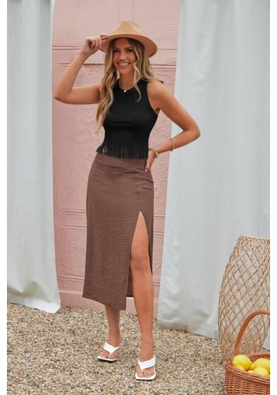 Bella Notte Siyah Saçaklı Viskon Crop Bluz