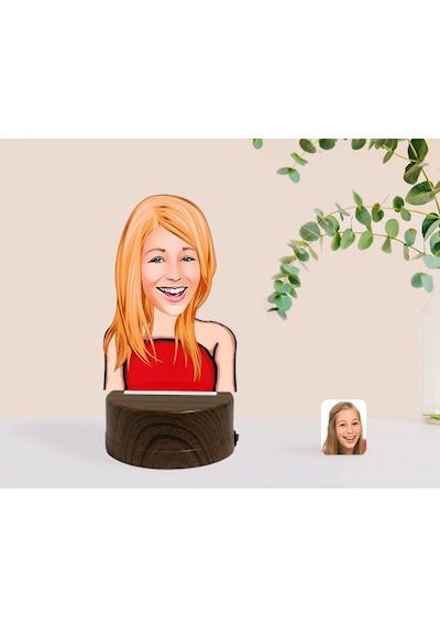 Kişiye Özel Kadın Karikatürlü Dekoratif 3D Biblo Led Işıklı Gece (481496593)