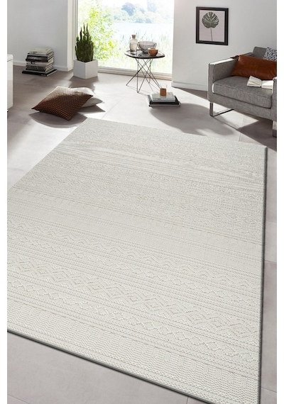 Modern Geometrik Tasarımlı Jüt Dokuma Loop Sisal Krem Renk Halı Krem