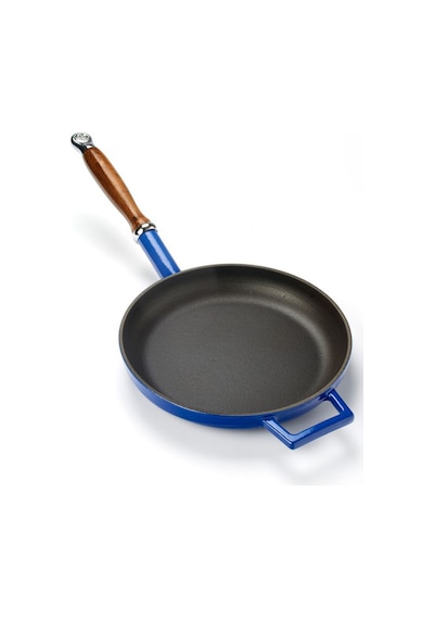 Lava Döküm Kızartma Tavası 24 CM Mavi Renk Ahşap Saplı