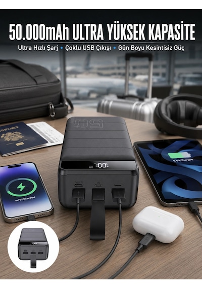 Powerbank Çoklu Şarj Girişi 50.000 Mah Taşınabilir Dijital Göstergeli Kopya